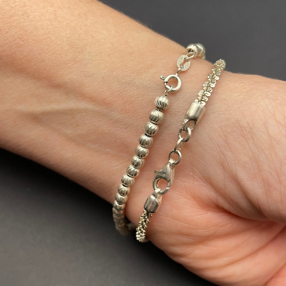 Sterling Silver Bracelet Stack Bundle Twist Chain Beaded Chain Lot - Picture 5 of 11